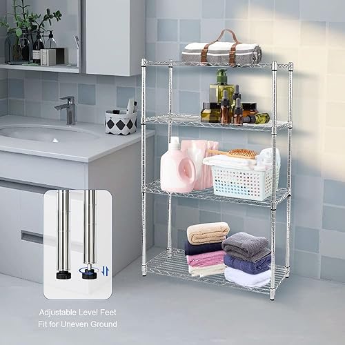 Miniatura 5 de Estantería de alambre de 4 niveles con certificado NSF, estantes de metal ajustables para almacenamiento, estantería cromada de 4 niveles con patas