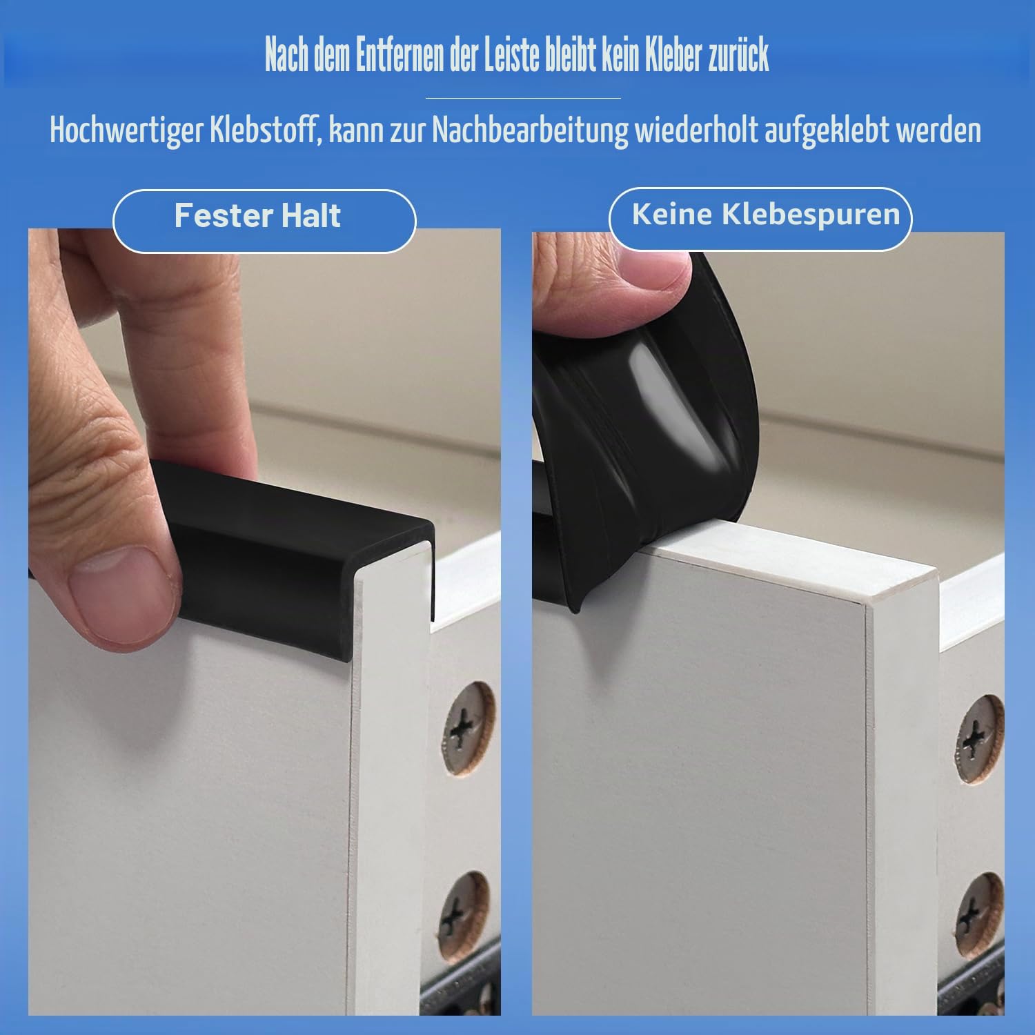 Gummikantenleiste, Selbstklebende U-förmige Kantenleiste für Schranktürkanten, Schubladenoberseiten, Schreibtische, Flexibler Möbelkantenschutz, Größe 19 mm, passend für 18–20 mm, Länge 6 m