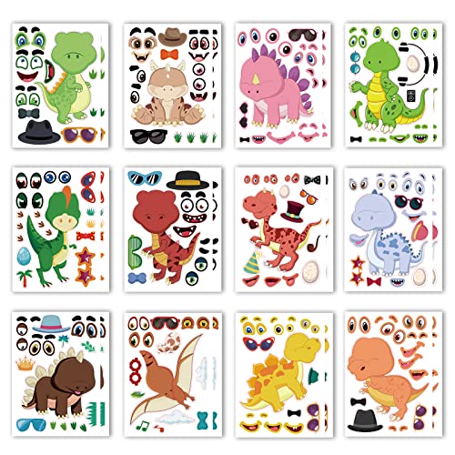 24 Sheets Make a Face Dino Stickers for Kids Make