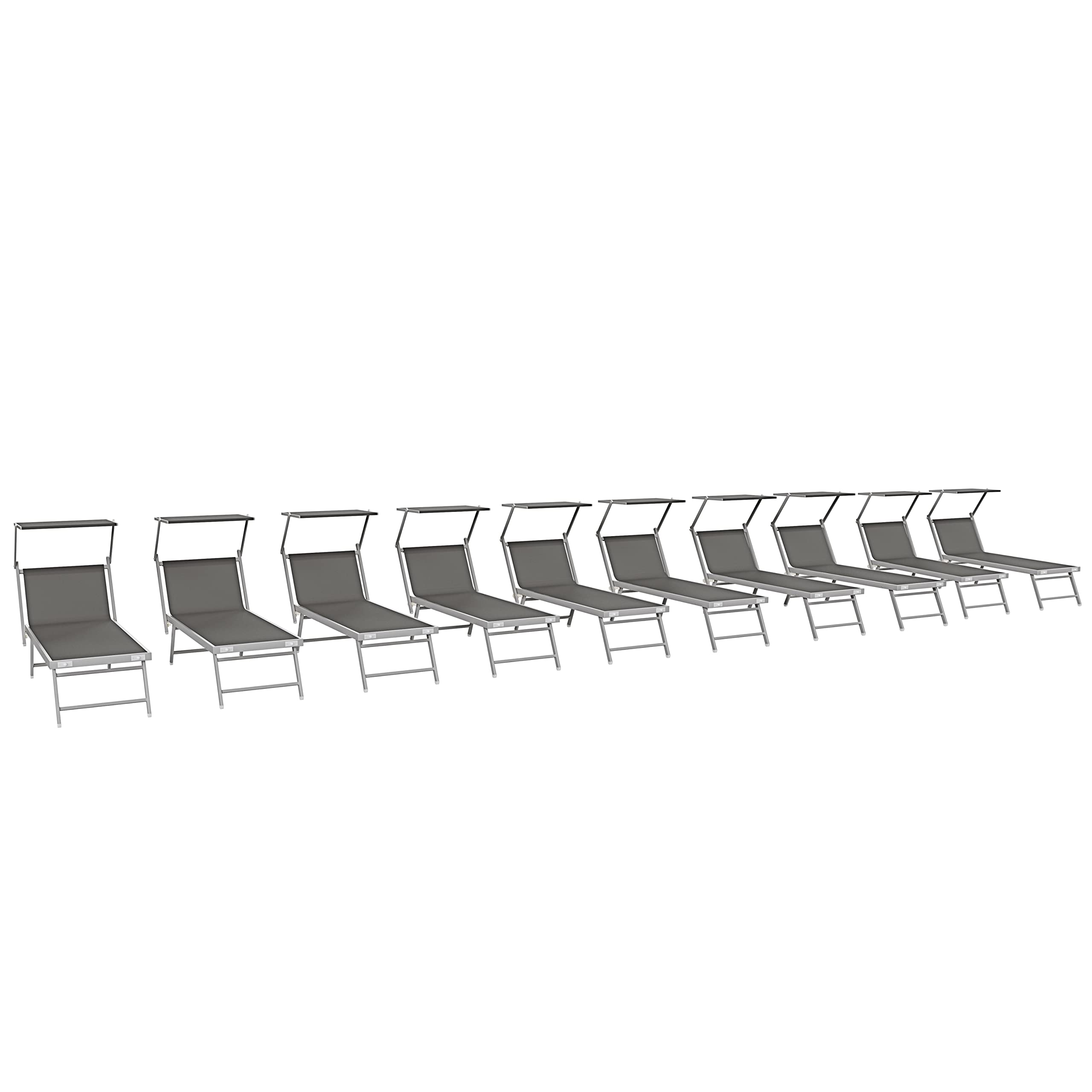 Lettini Prendisole Pieghevole Professionale Alluminio Tessuto Textilene 720 gr/m² Tettuccio Orientabile Parasole Sdraio Prendi Sole Mare Spiaggia Piscina 182 x 60 x 38 cm (10, Grigio Scuro)