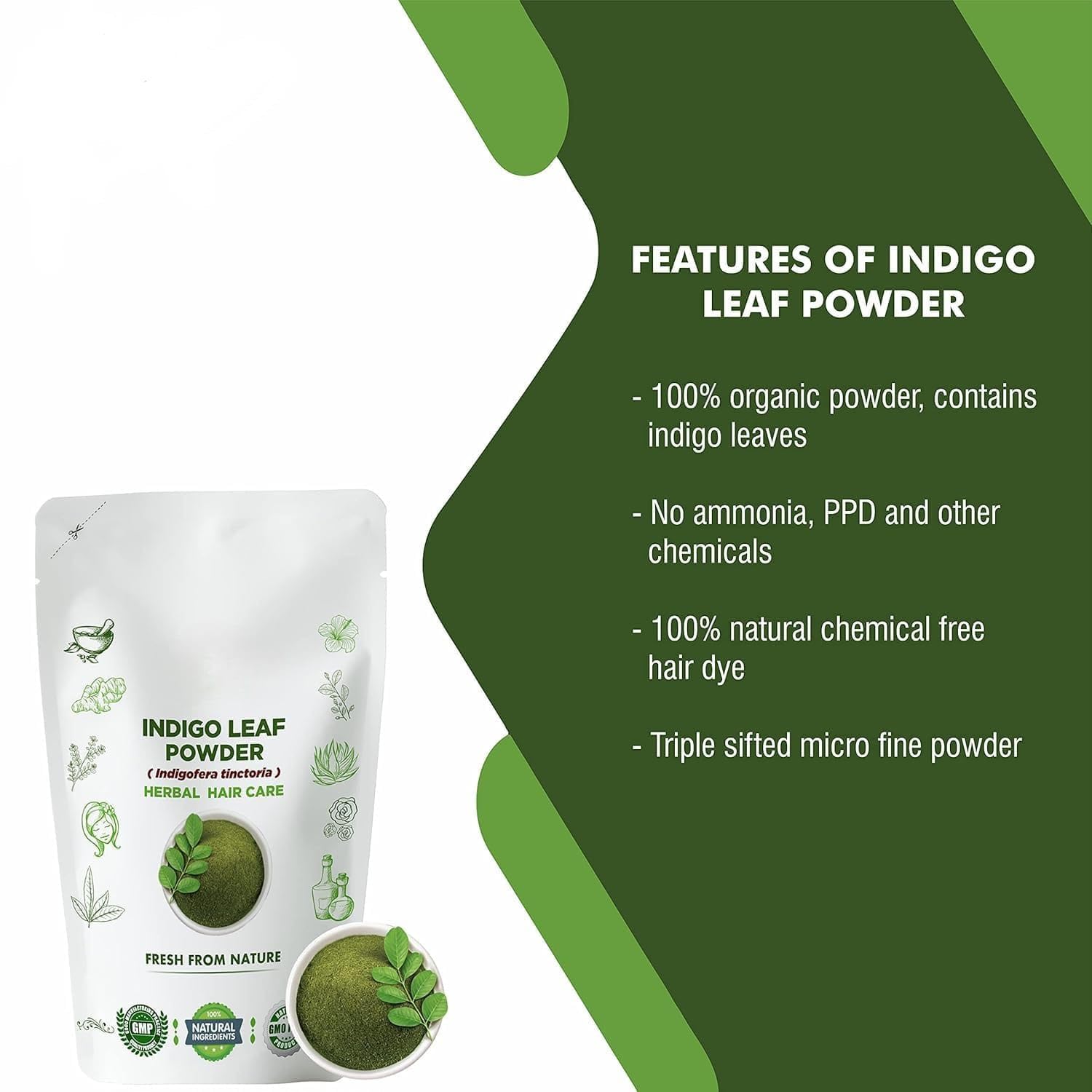 Indigo Leaves Powder | Indigofera tinctoria | Hair Care for black Hair | For Men & Women | 227 gm