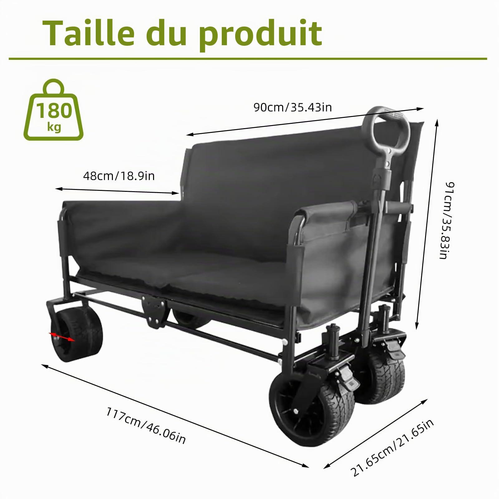 Chariot de plage pliable 3 en 1 - Chariot de camping convertible - Poignée réglable - Chariot de transport pliable tout terrain - Chariot de camping