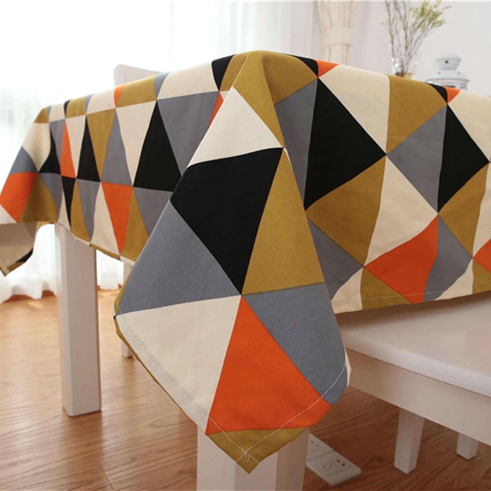 Tischdecke Rechteckig 110x170 cm, Tischdecke Fleckenschutz Baumwolle 4-6 Personen mit Buntem Dreiecksmuster Tischtücher Esszimmer Deko