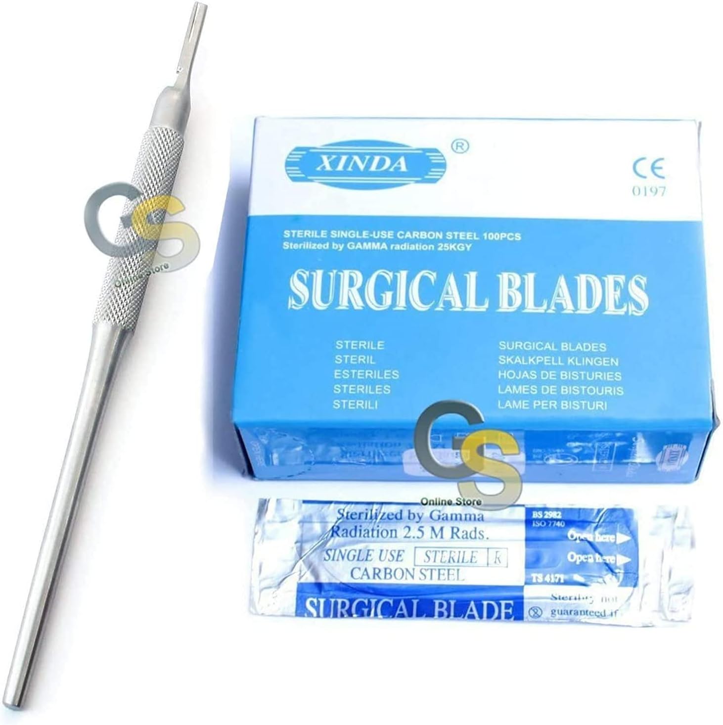 G.S 100 Scalpel Sterile Blades #11 with Free Round Scalpel Handle #3