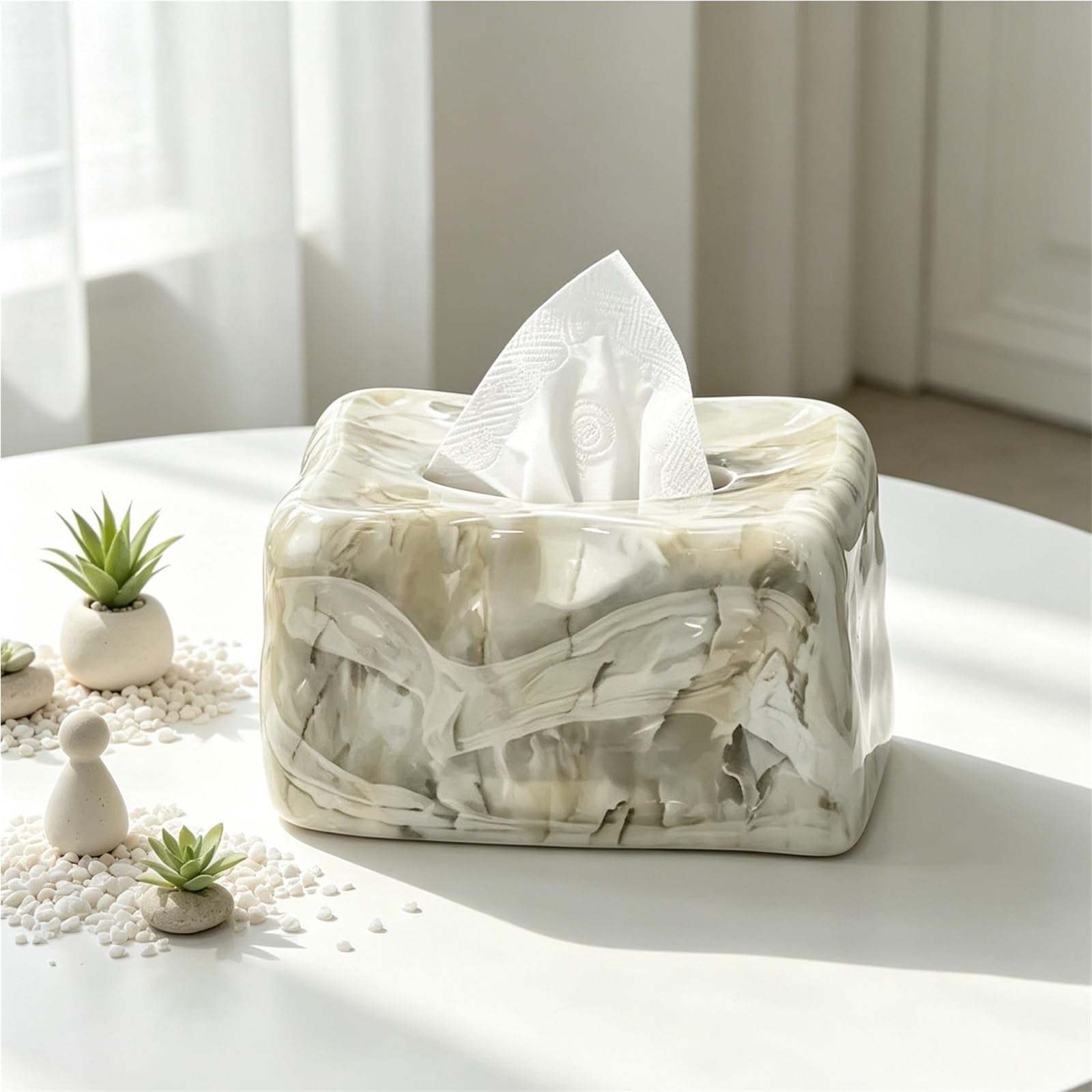 Pudełko na chusteczki ozdobne pudełko na chusteczki z marmurowym wzorem premium ceramiczne pudełko na chusteczki do lodu, estetyczny wystrój domu