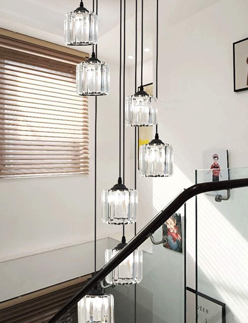 Nowoczesny kryształowy żyrandol, lampa wisząca w kształcie kropli deszczu, lampa sufitowa z regulowaną wysokością Odpowiednia do domów wiejskich, spiralnych klatek schodowych, salonów (15 lamp)