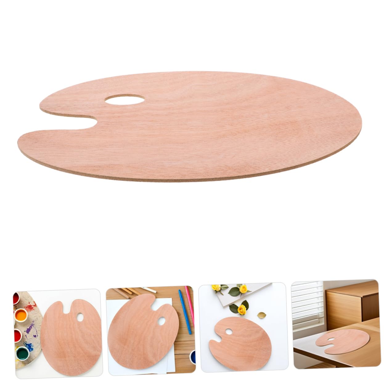 Veemoon 2 Stück Ovale Holz Mischpalette mit Daumenloch Ergonomisch für Öl und Gouachefarben zum Malen und Farbmischen