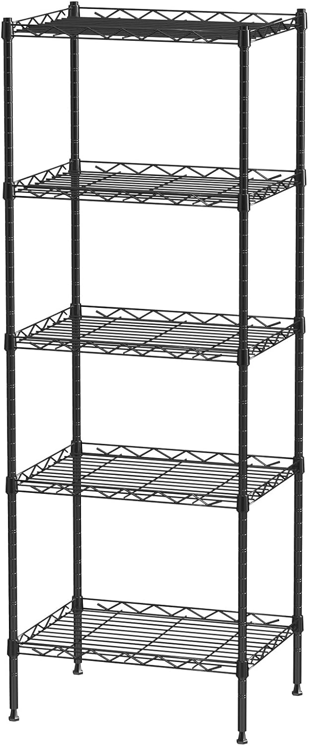 5 Tier Standing Metal Wire Shelving Unit, Adjustable Height, Storage Shelf Units for Laundry Bathroom Kitchen Pantry Closet (11.6" D x 16.6" W x 49" H inches, Black)