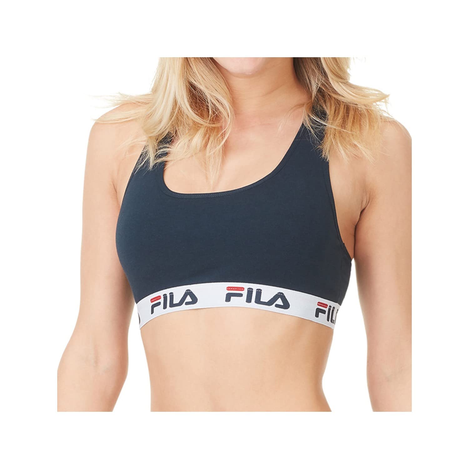 FILA Reggiseno Sportivo Donna in cotone, senza rinforzo, set di 3, Nero, Blu, Grigio, Taglie XS