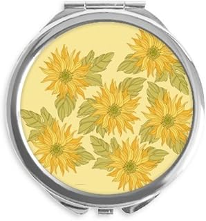 Hand Painted Flower Sunflower Greenery Hand Compact Mirror Round Portable Pocket Glass