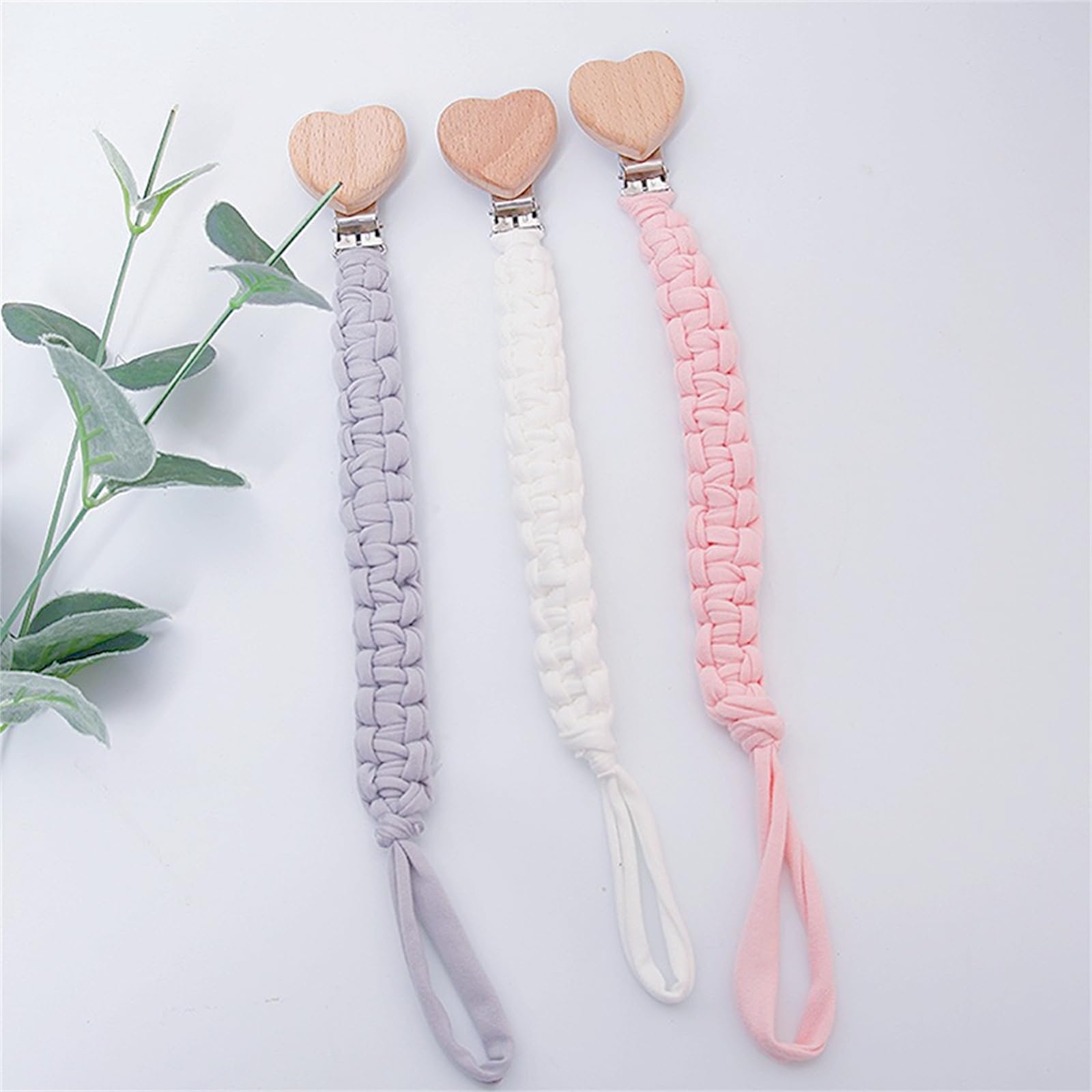 3 cadenas para chupete para bebé, unisex, con clip de plástico, cinta para chupete, tela para babero, pañuelo triangular, tetina, chupete