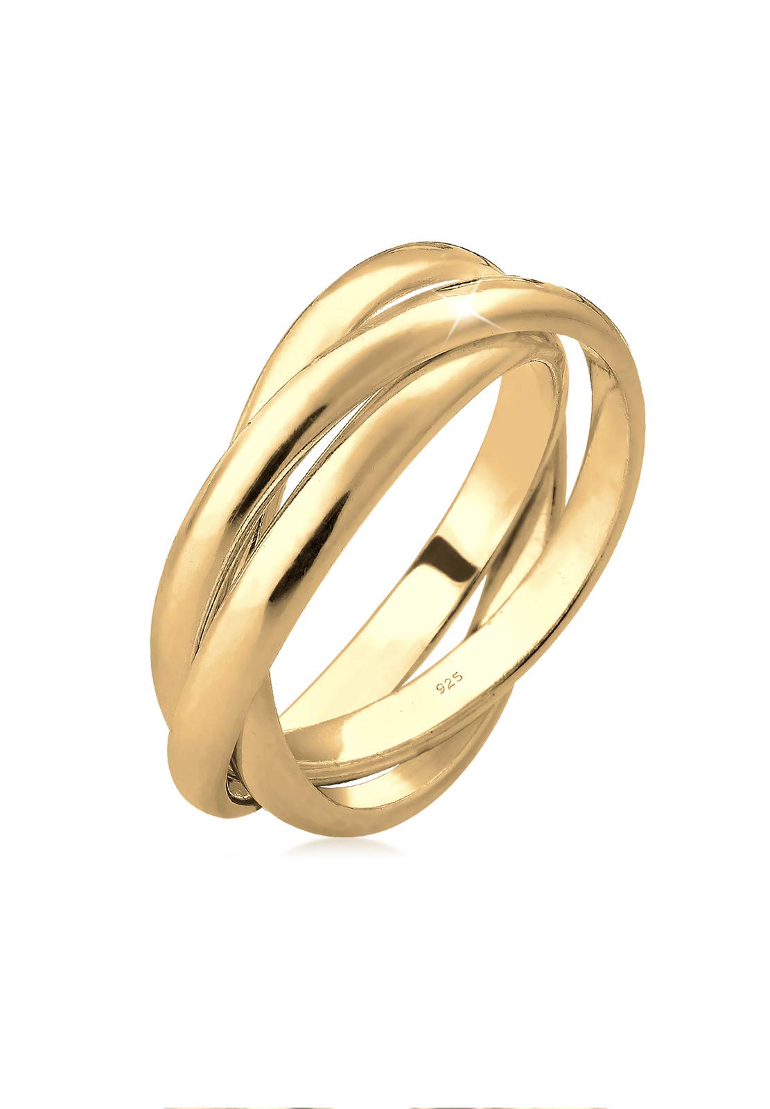 Elli Women's 925 Sterling Silver Gold Plated Trio Basic Blogger Wrap Ring, Ring M