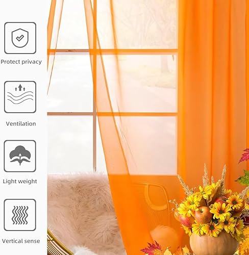 Miniatura 4 de youleyar 2 paneles de cortinas de gasa transparentes con dobladillo para barra, naranja, beige, negro, gris, café, 38 pulgadas de ancho y 84