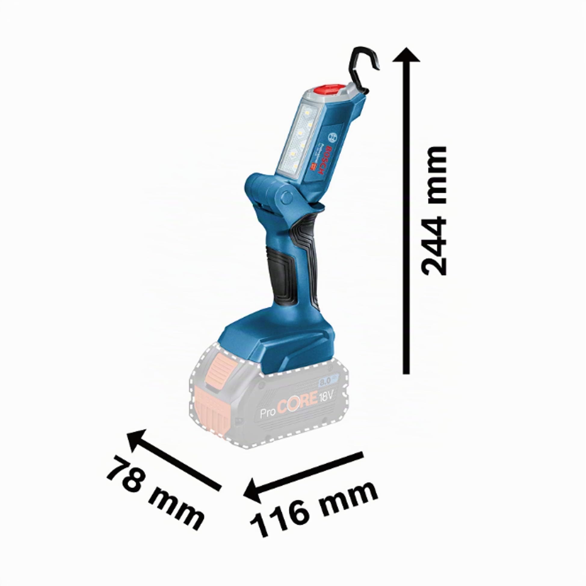 Bosch Professional 18V System Luce a LED a batteria GLI 18V-300 (luminosità max. 300 Lumen, batterie e caricabatteria non inclusi, confezione in cartone)