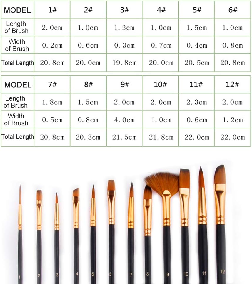Acrylic Paint Brushes, 12-Piece Acrylic Paint Brush Set with 1 Paint Palette and 1 Carrying Case, Professional Artist Paint Brushes for Watercolor Oil Acrylic Painting(Black)