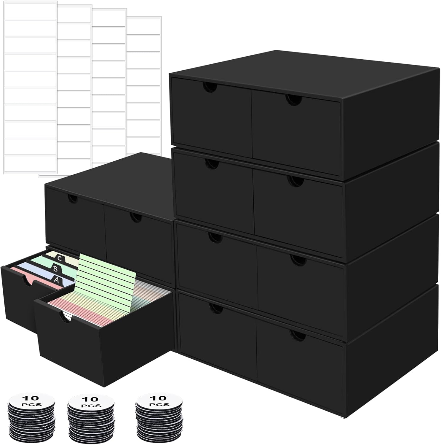 6 Packs Index Cards Box,3x5 Index Card Holder with Lid,2-Compartment Black Index Card Storage Organizer for 3'x5' Note Cards, Recipe Cards, Flashcards Office Organization