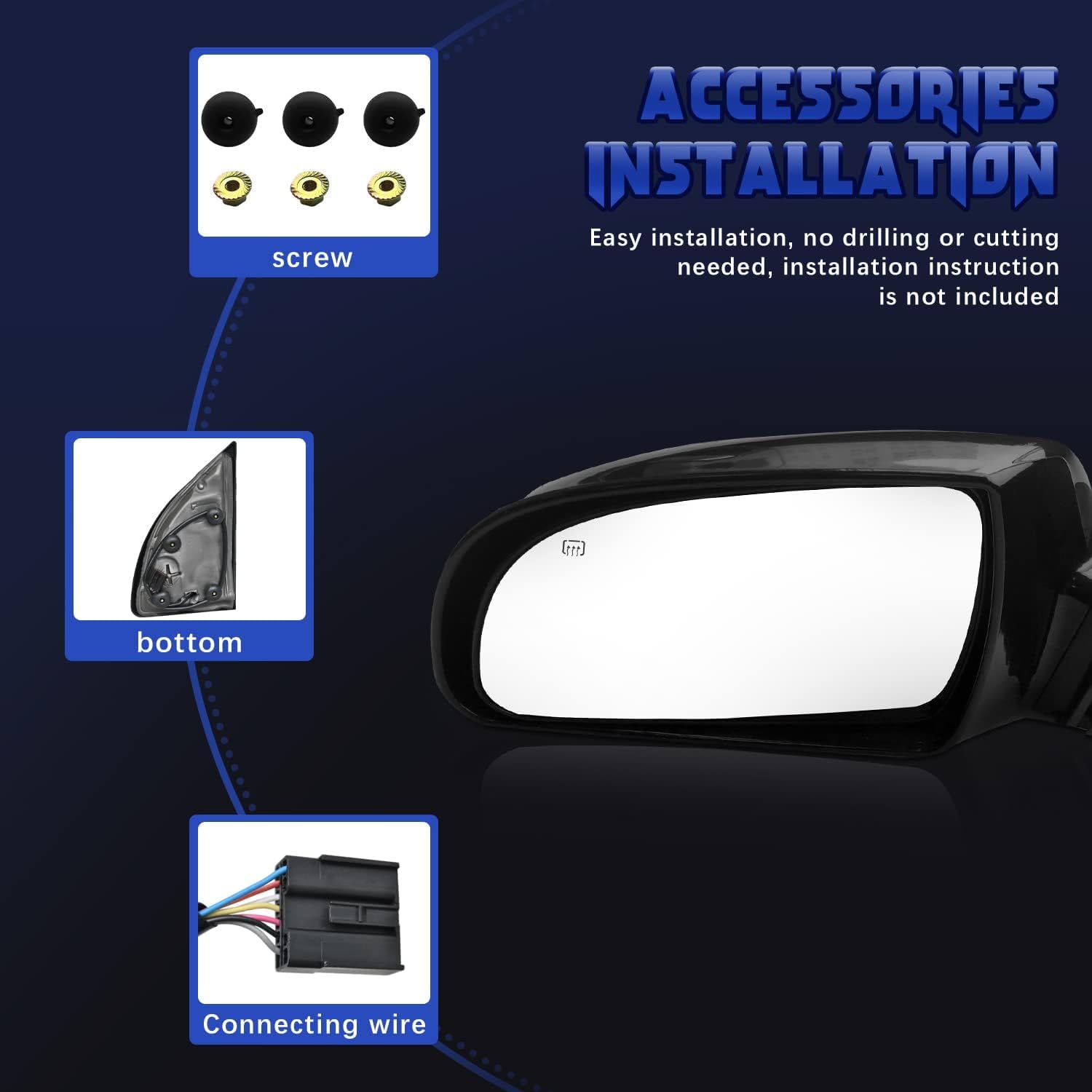 PZ Left Driver Side Mirror Fits Hyundai Sonata 2006,2007,2008,2009,2010 With Power Glass Manual folding Heated Black OEM Replacement Parts #876100A000