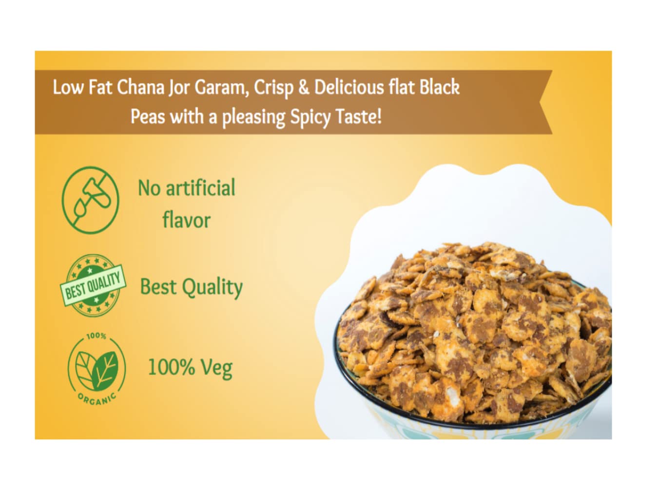 90's MILL Bikaner's Handcrafted Low Fat Roasted Chana Jhor Garam|Chana JOR Garam|Roasted Chana JOR Garam Namkeen Snack/Oil-free Snack/Ready-to-eat/Healthy Snacks/Low in calories-300g*1Pack 4