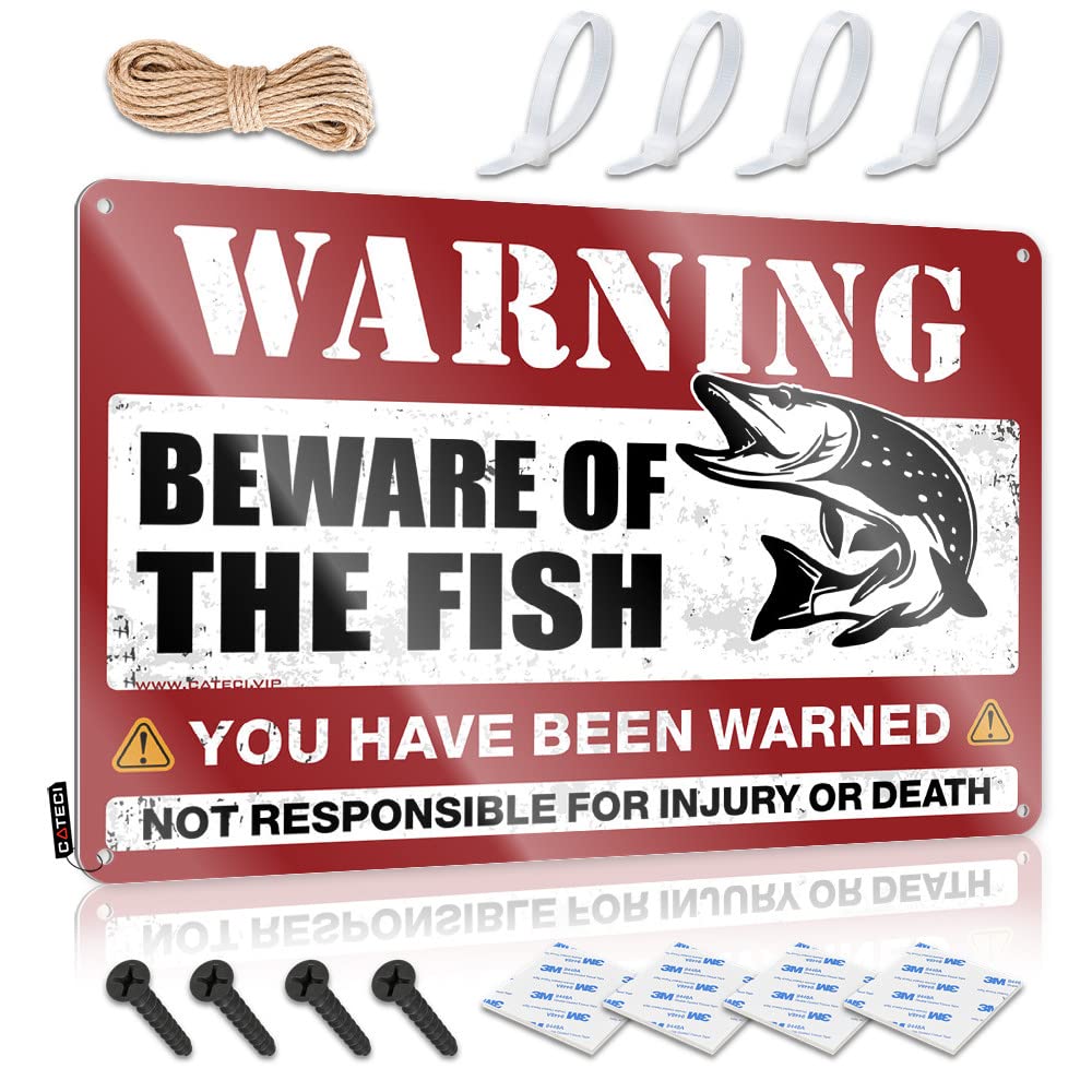 Tin Metal Decor Beware Of Fish Tin Sign Funny Plaques For Men Decor Signs(20X30CM)
