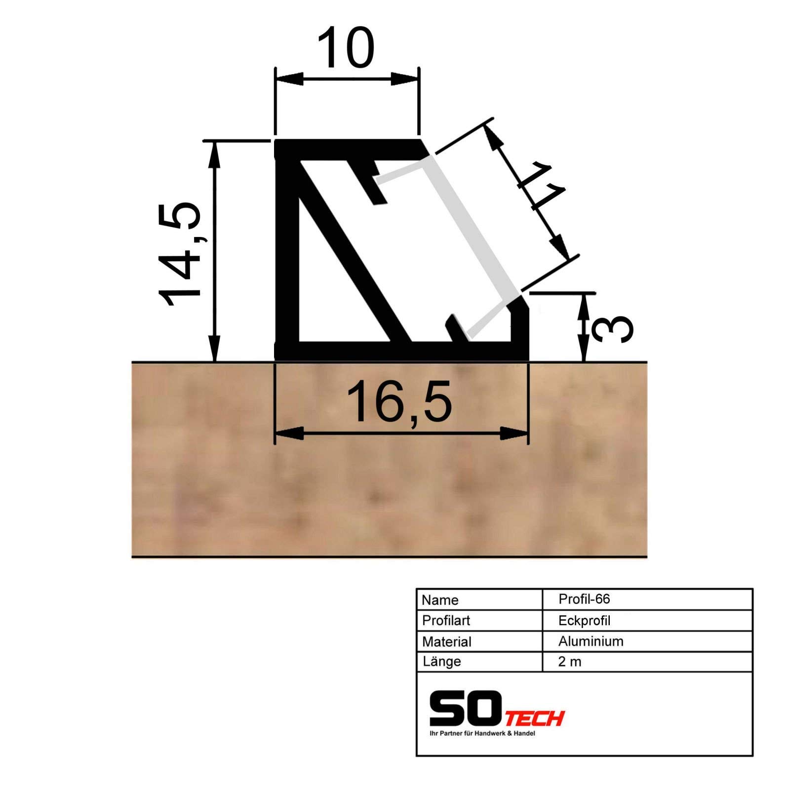 SOTECH 3 Stück LED Profil-66 Eckprofil weiß 2000 x 14,5 x 16,5 mm | mit opaler Abdeckung