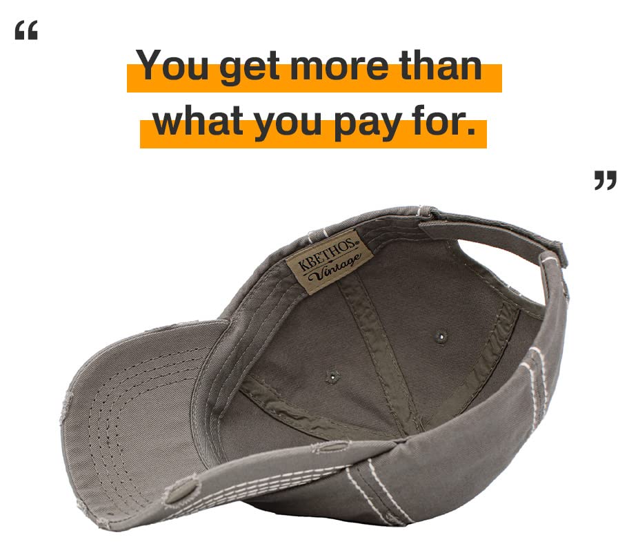 Image of KBETHOS Vintage Washed Distressed Cotton Dad Hat Baseball Cap Adjustable Polo Trucker Unisex Style Headwear