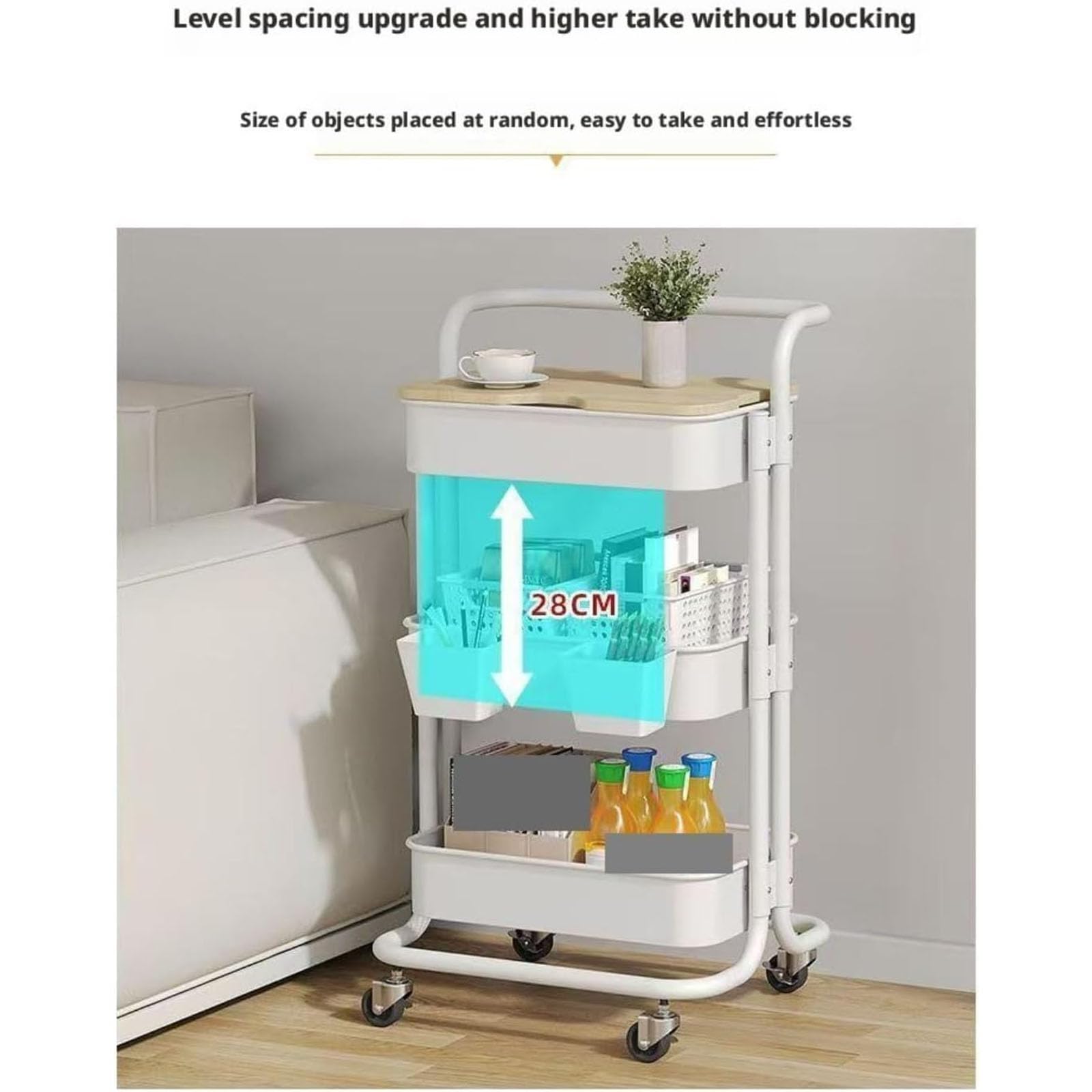 Mavoli Carrello Multiuso A 3 Ripiani con Ruote, Blu, con Ruote Bloccabili, Robusto, Ideale per Cucina, Ufficio, Casa, Bagno E Dispensa. Blue-Gray