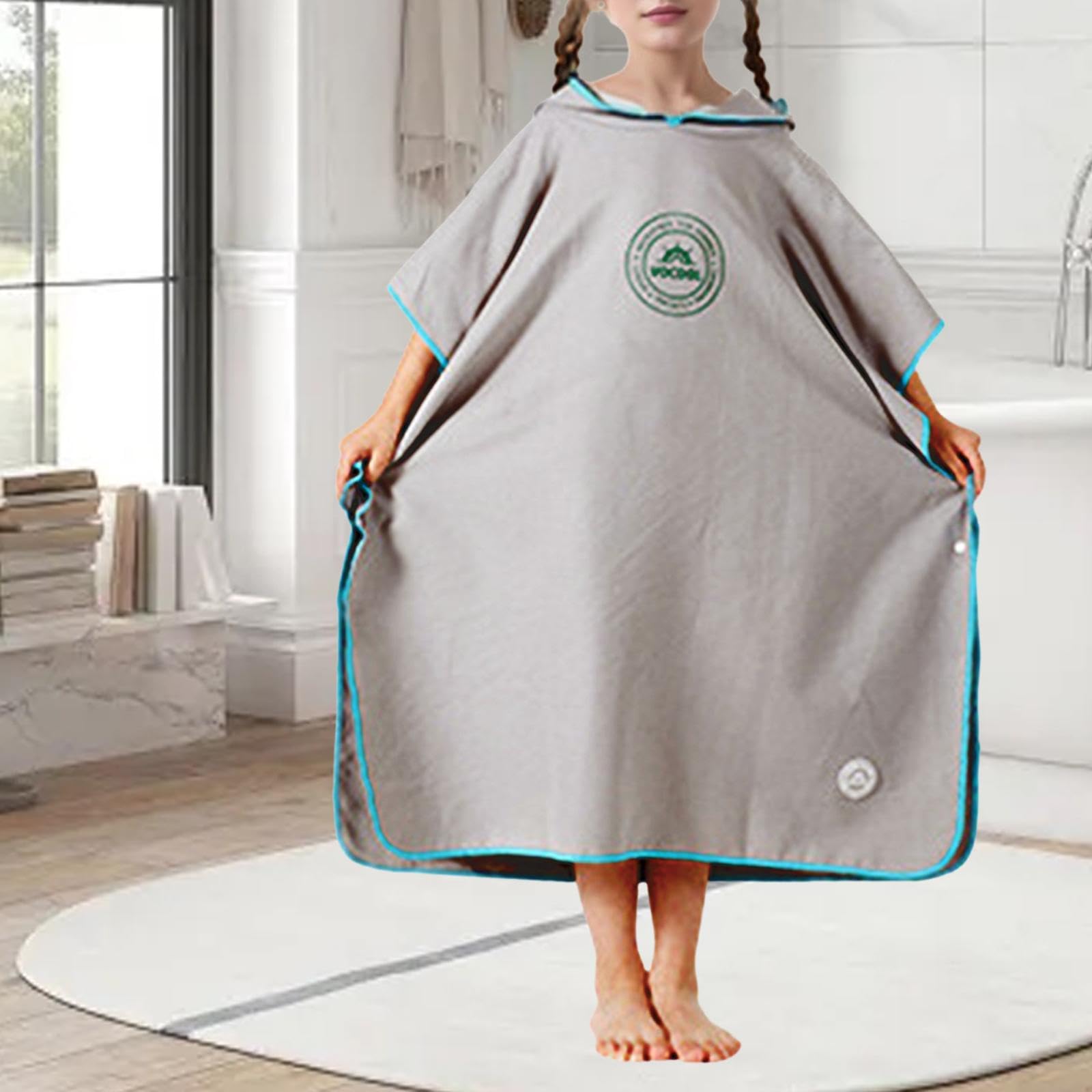 Poncho de Surf Robe de Rechange Serviette à Capuche Peignoir de Natation Protection Contre Le Vent et Le Sable Adapté pour Les Enfants à La Plage et P, Gris