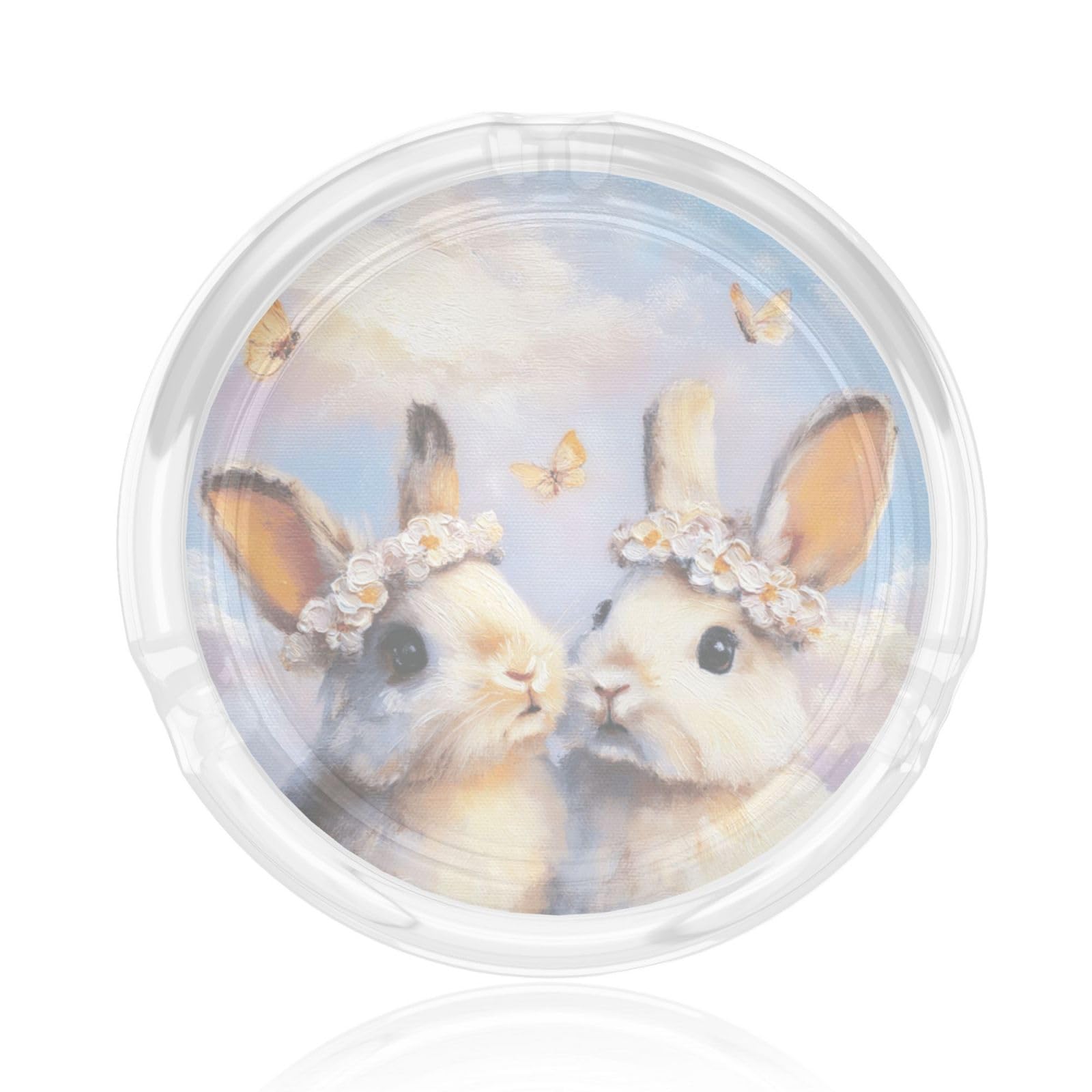 Cute Bunnies With Flower Crowns Butterflies Glass Ashtray For Cigarettes Ash Trays Case For Home Office Decor