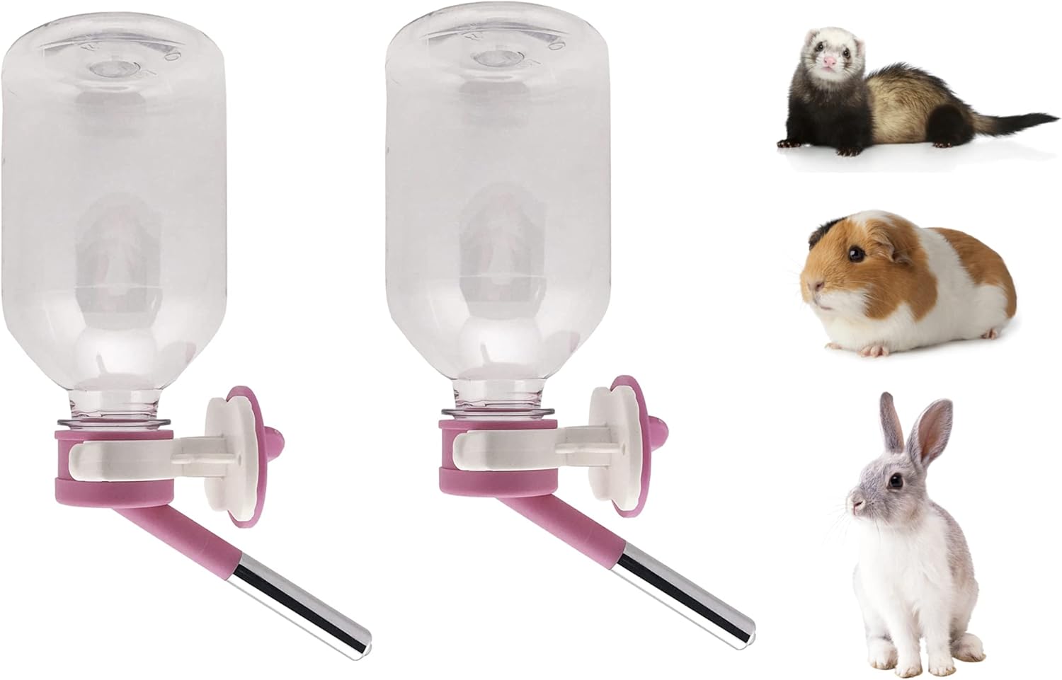 Choco Nose Patented No-Drip Water Bottle/Feeder for Guinea Pigs/Hamsters/Bunnies/Ferrets/Other Small Pets, Critters and Animals - for Cages, Crates or Wall Mount. 10.2oz. Nozzle 10mm, Pink 2pk(C128)