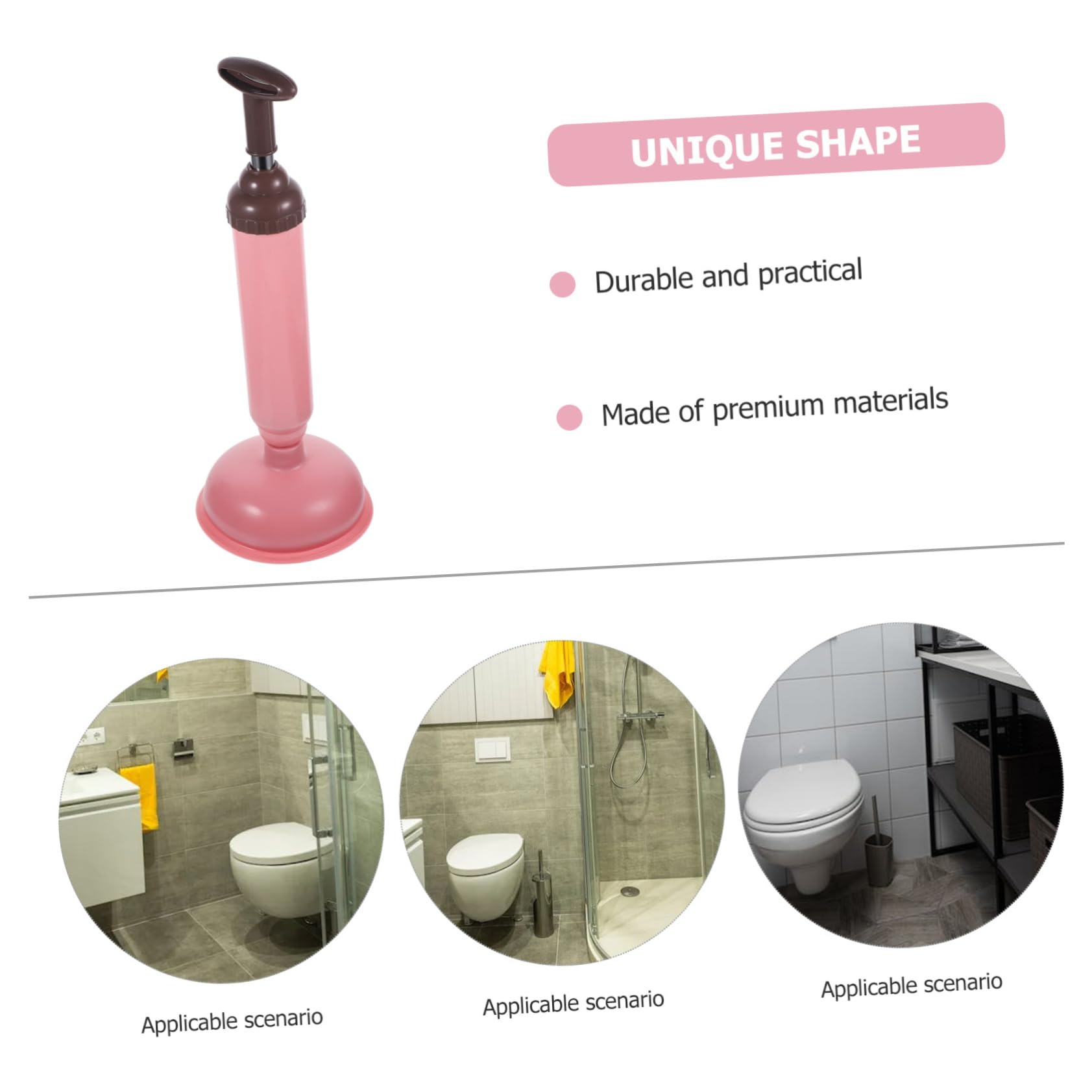 Émbolo de Succión Fuerte para Inodoro y Cocina, Pvc Acero Inoxidable Rosa | Desatascador de Alcantarillado, 1 Pieza, Limpieza Doméstica, Uso en Baño y Cocina, Fácil de Limpiar