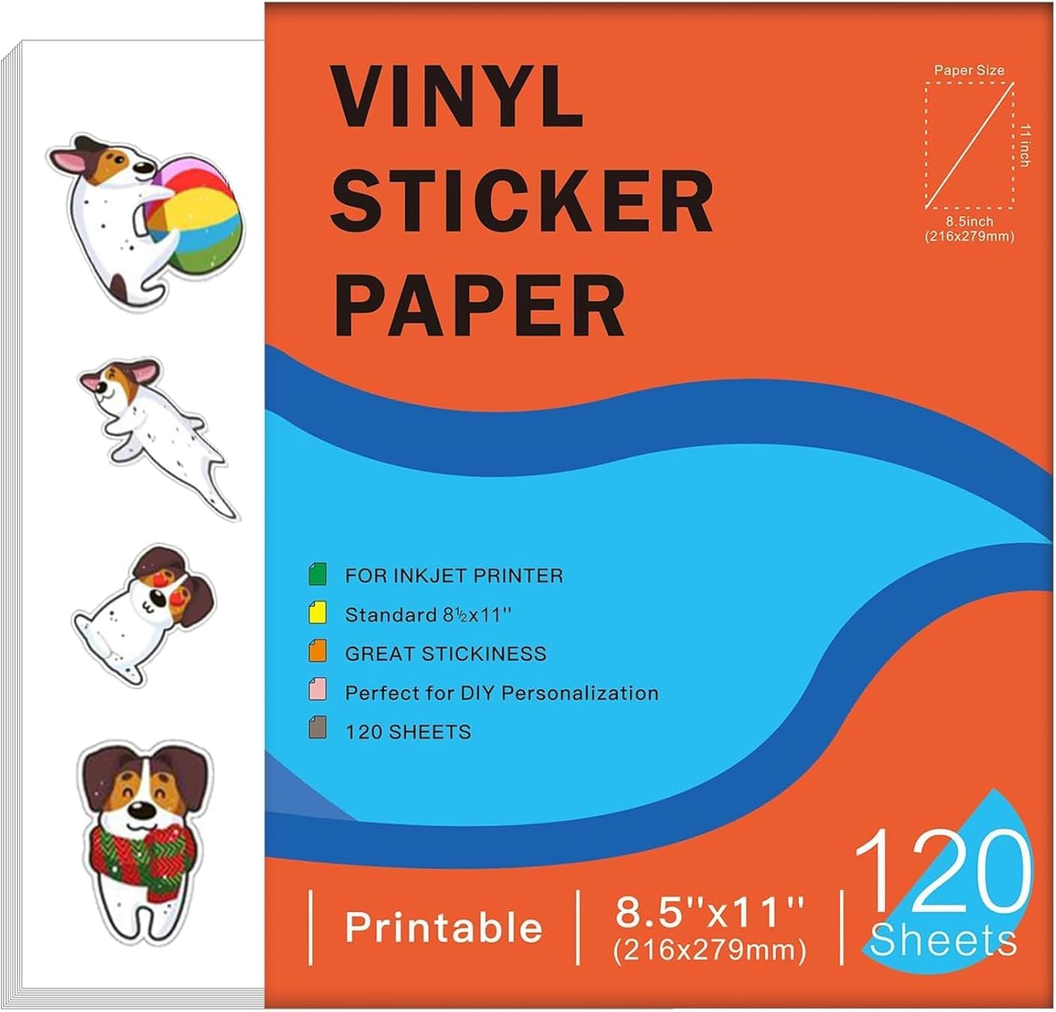 Premium Printable Vinyl Sticker Paper for Inkjet Printers 120 Sheets Glossy White 8.5x11 Inch Waterproof & Vibrant Colours Retains Ink Well Tear Resistant Great for Cutting Machines