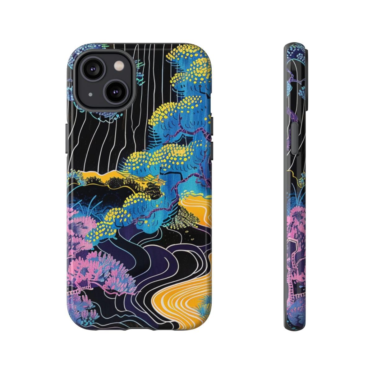 Coque résistante pour iPhone 14 Plus - Écrin brillant art abstrait bleu
