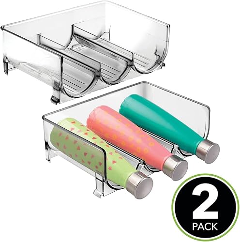 Miniatura 3 de mDesign Estante apilable de plástico para 3 botellas, organizador de almacenamiento de cocina para botellas de champán, vino o agua, organizador de