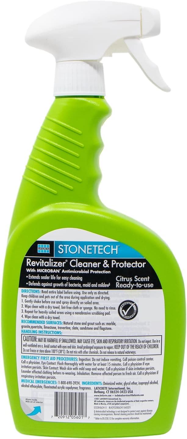 Stone Surface Cleaner Spray for Stonetech Revitalizer Cleaner and Protector - 3‑in‑1 Daily Stone & Grout Cleaner - Reseals & Refreshes Natural Stone Countertops, Floors & Tiles (Citrus, 24 oz)