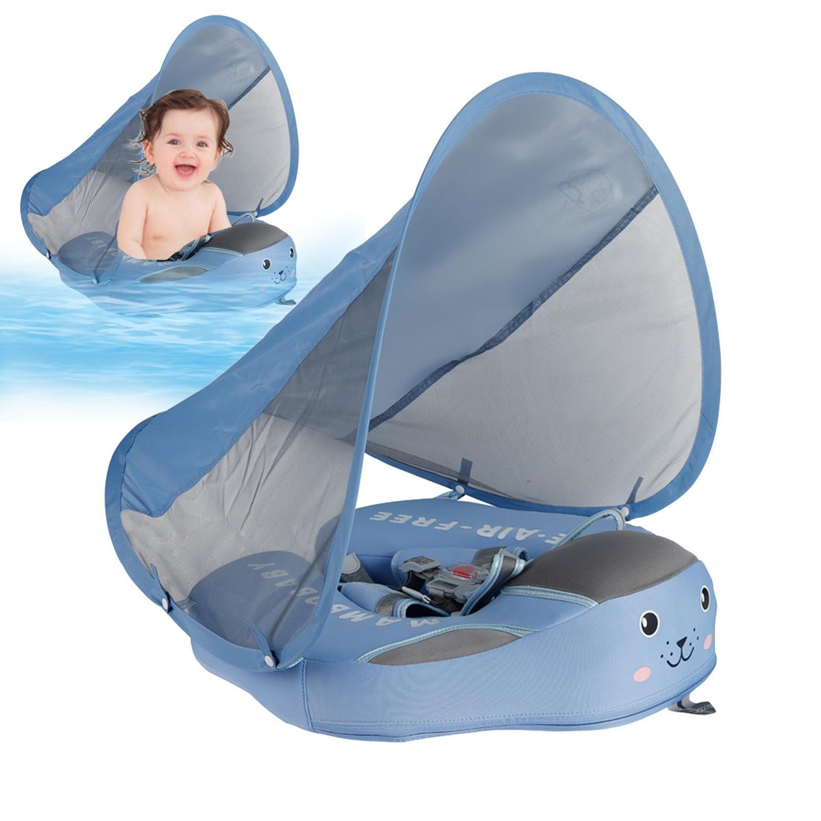 Bouée De Natation Pour Bébé - Siège De Sécurité Pour Bébé | Bouée De Natation Réglable, Gonflable Et Recouverte De Tissu Doux Avec Auvent Pour S'amuser À La Piscine Et Se Protéger Du Soleil