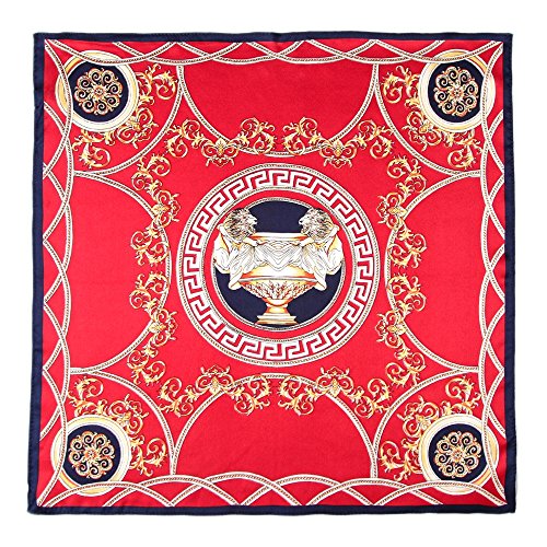 Andantino 100% Pure Mulberry Silk Small Square Scarf -21''*21''- Breathable Lightweight Neckerchief -Digital Floral Printed Headscarf (Red) #TOP5