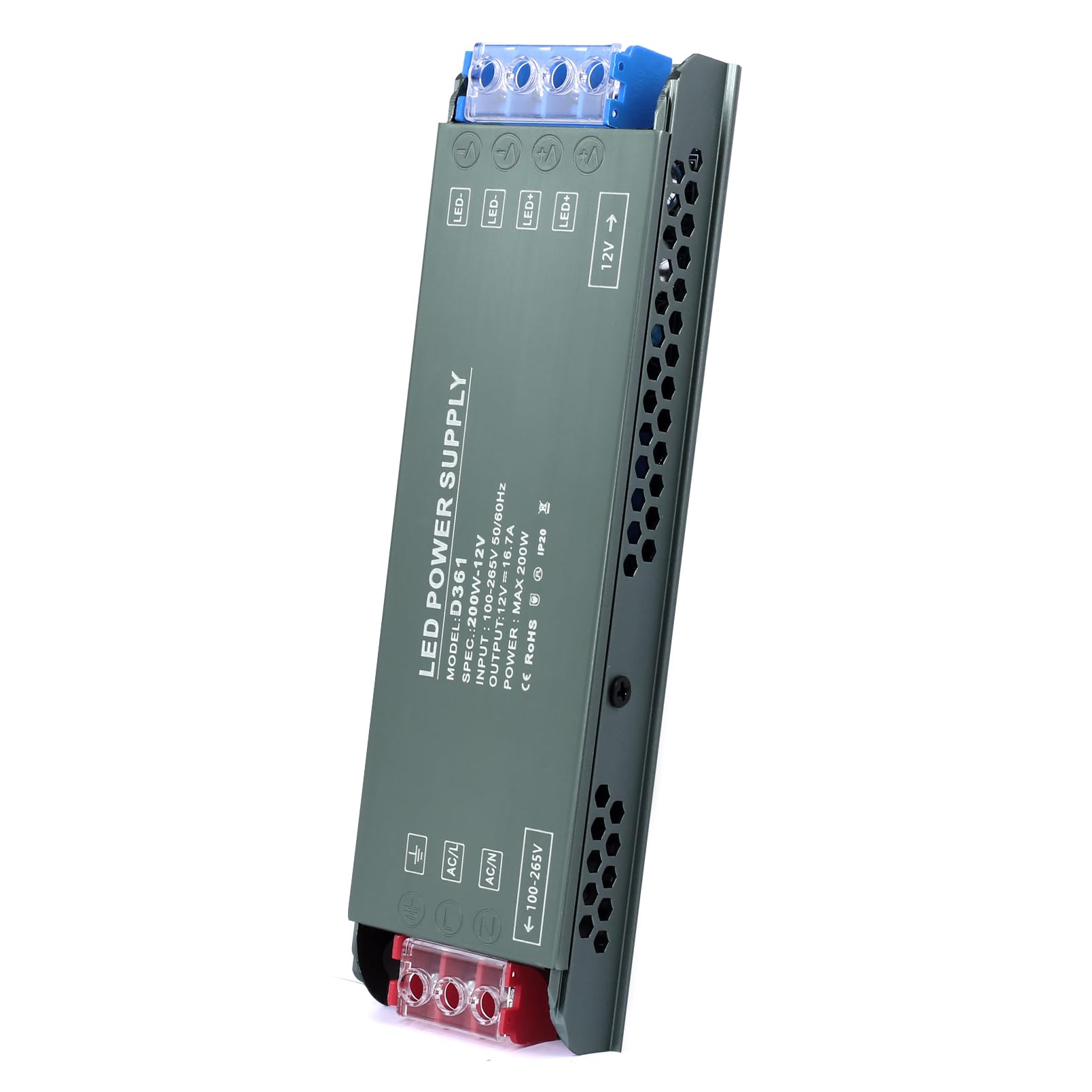 240V to 12V Transformer, BRIMETI LED Driver 12V 200W LED Transformer AC 240V to DC 12 Volt 16,64A Ultra Slim Power Supply Constant Low Voltage Switching, Adapter for Strip Light Cabinet Lights