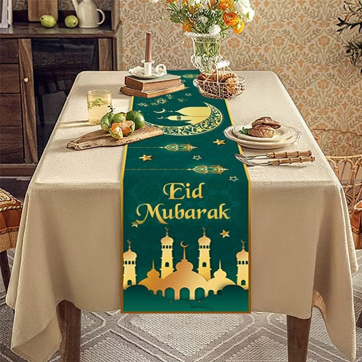 UoQo Eid Mubarak Table Runner, Muslim Islamic Eid Decorations for Home ...