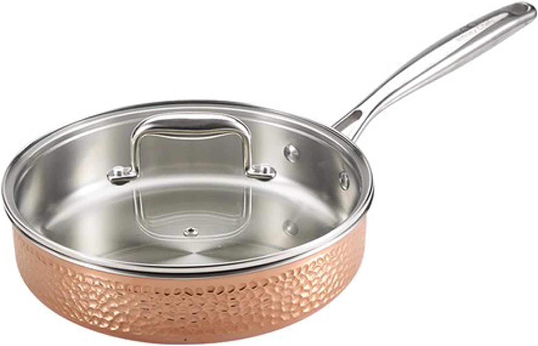 Bergner BGIC-3661 Infinity Chefs De Lux 24 cm Tri-Ply Saute Pan with Glass Lid | Stainless Steel | Copper Hammer Finish