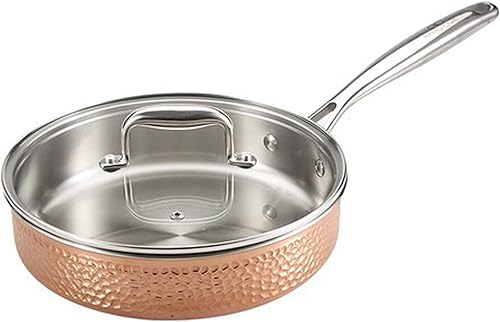 Bergner BGIC-3661 Infinity Chefs De Lux - Sartén de cobre de tres capas con tapa de vidrio, acero inoxidable, acabado de martillo de cobre (9.4 in)