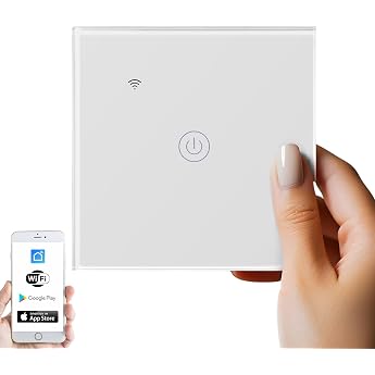 WiFi Smart Touch Light Switch Glass 2.4GHz Touch Switch Smart Life App Alexa and Google Home 1 Switch Output WLAN Light Switch Smart Light Switch with Zero Conductor