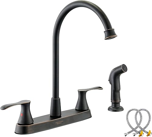 Grifo de cocina de bronce aceitado con rociador lateral, grifo de bronce de 2 manijas para fregadero de cocina de 4 agujeros