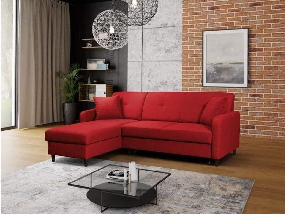 Gama Mobler Left Corner Pull Out Sofa Bed Malmo with Storage & Sprung Seat, Quality Fabric Material, 3 Seater, L-shape, Wooden Frame in Red