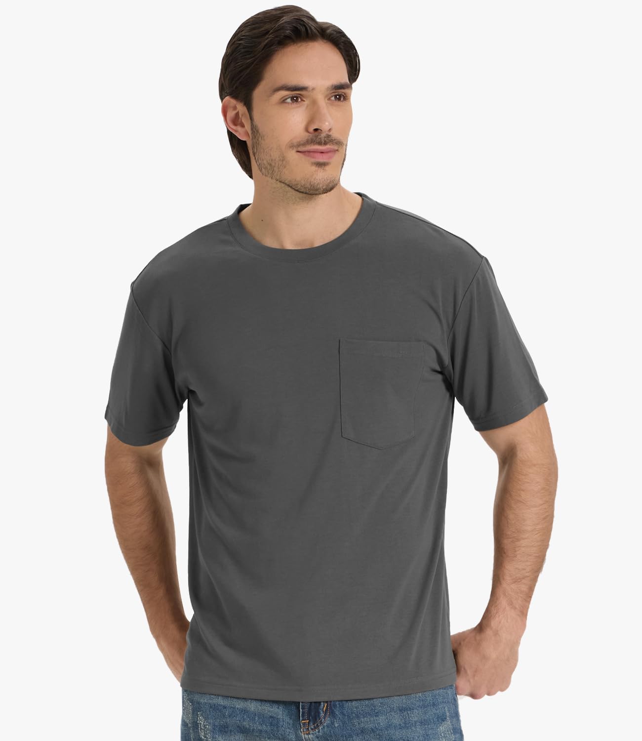 BAMBOO COOL Men's Pocket T-Shirts Heavy Weight Moisture-Wicking Tee Shirts Crewneck Short Sleeve T Shirts - Image 2