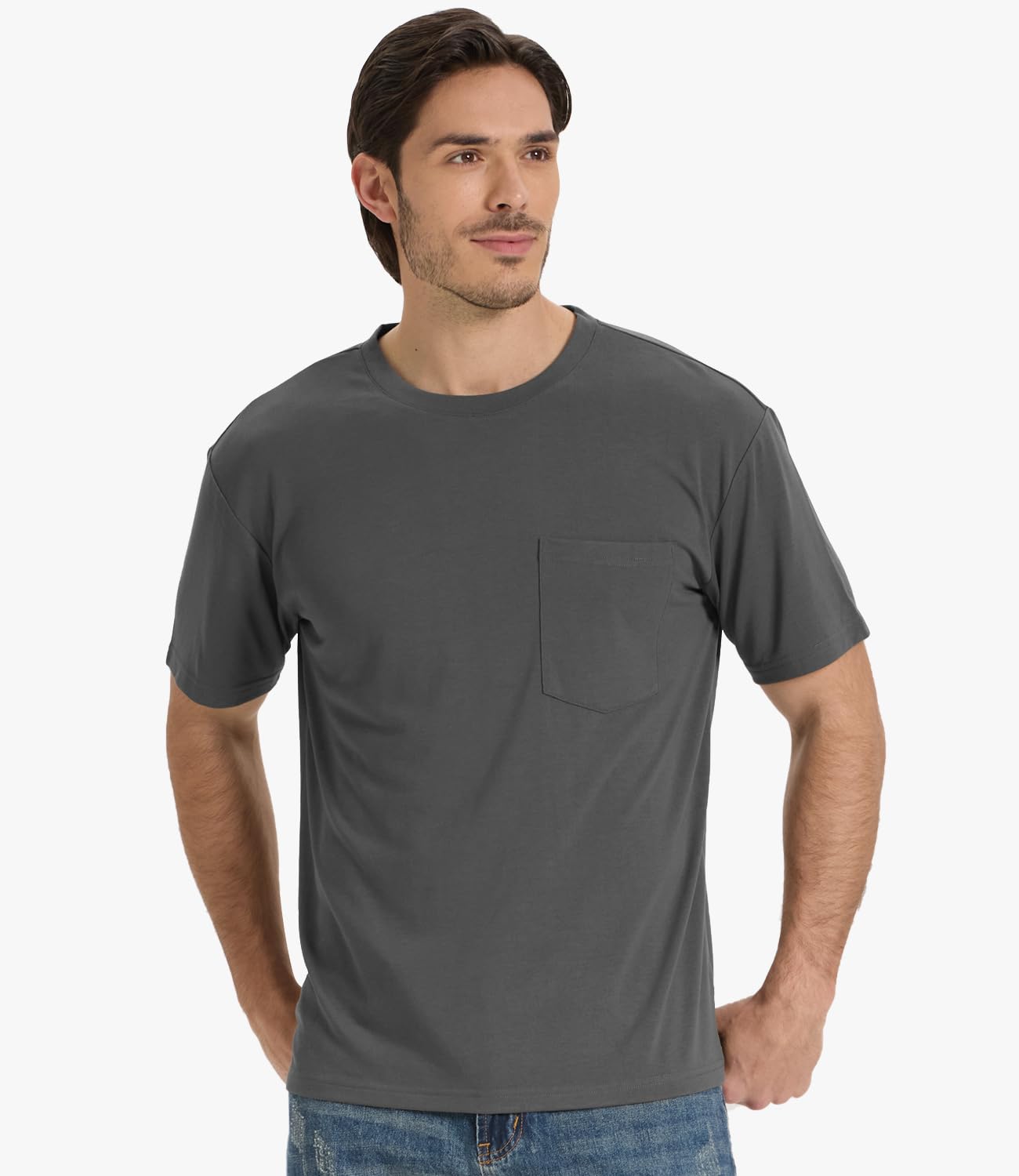 BAMBOO COOL Camisetas de bolsillo para hombre, pesadas, absorben la humedad, cuello redondo, camisetas de manga corta