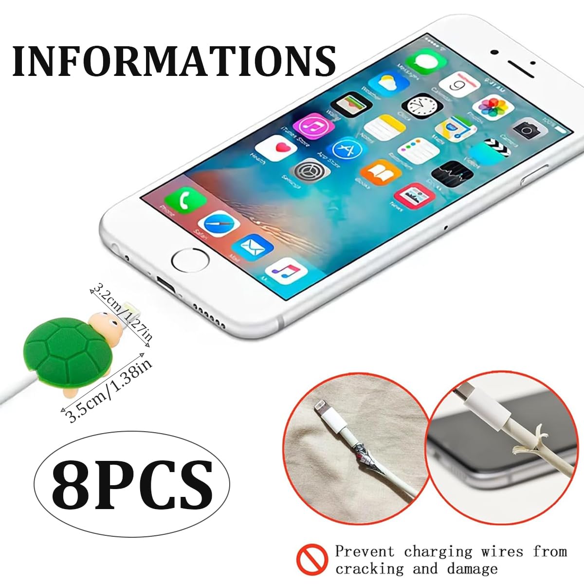 Proteggi Cavo - Protettore Frutta Animale Cartone Animato, Protezione Caricatore per Animali, Prevenire Rottura USB Phone
