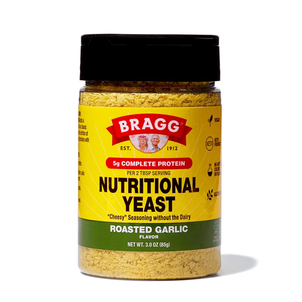 Bragg Nutritional Yeast Roasted Garlic Seasoning - 3 oz - Dairy-Free Parmesan Cheese Substitute - Perfect for Salads, Pastas, Popcorn, and More