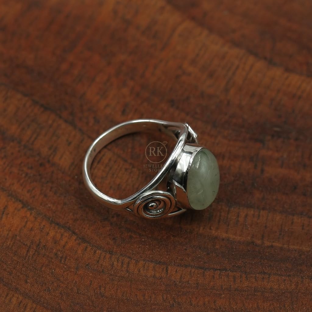 Green Prehnite Stone 925 Sterling Silver Handmade Unique Design Boho Stacking Ring Gift Jewelry For Wife Mom