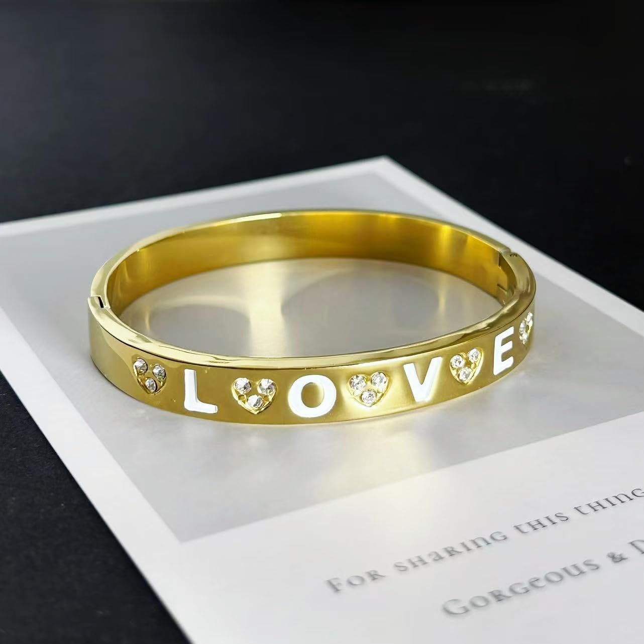 Gold Bangles for Women, Enamel Letter Love Bangle Bracelets, Stainless Steel Jewelry Non Tarnish Valenine's Day Gift - Image 3
