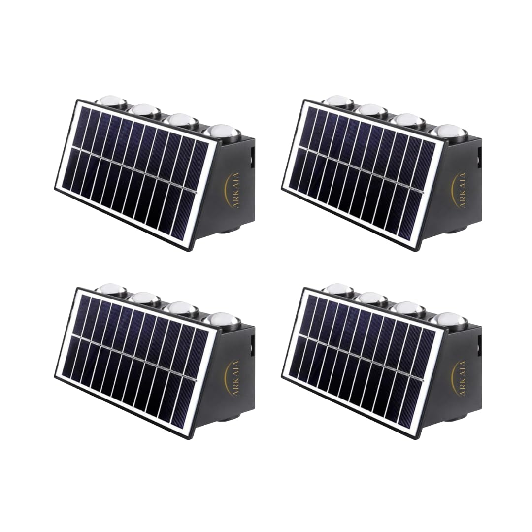 Solar Wall Light Outdoor | 8 LED (4+4 Beads) Up Down Light | High Conversion Solar Panel | Waterproof Garden, Gate, Balcony & Pathway Light- Pack of 4